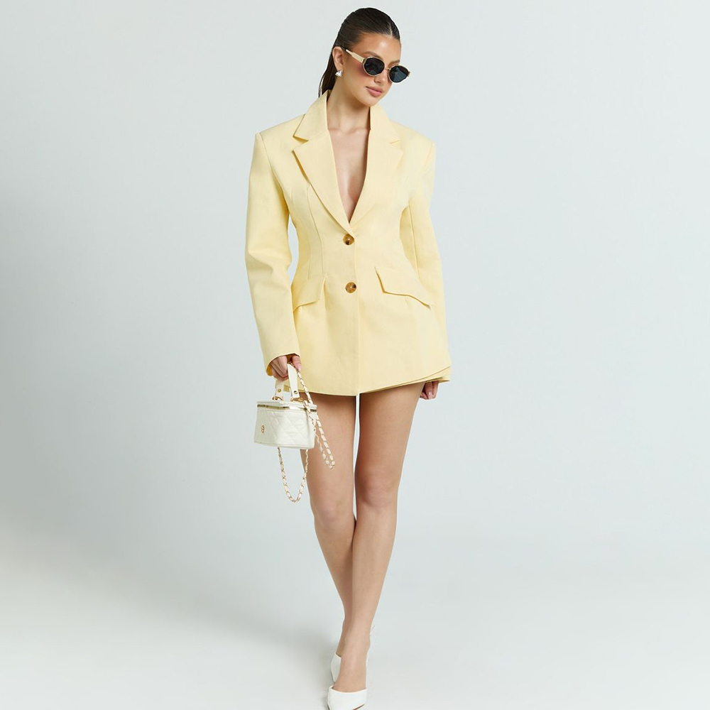 Yellow Formal Wear Women - Açık Sarı Kadın 2Pic Takım Elbise