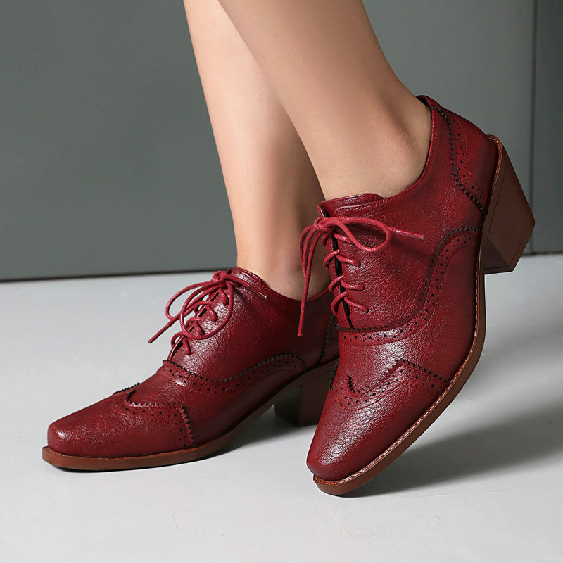 Pump Heel Block - Kadın Oxford Ayakkabıları Sivri Burun Dolgu