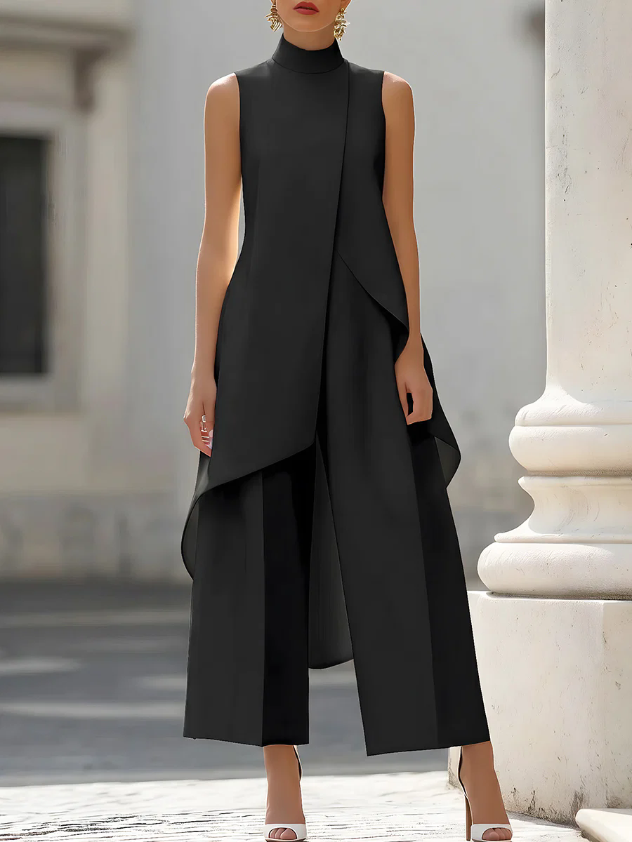 Women'S Formal Wear Wedding - Kadınlar için Kolsuz Yüksek Yaka Asimetrik