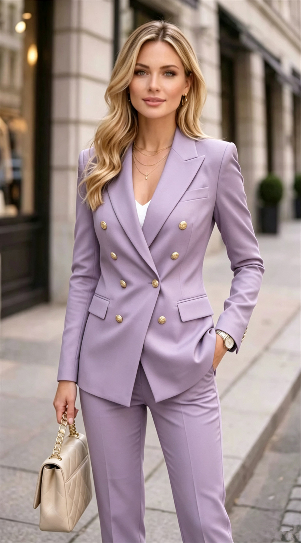 Blazer Set Women Formal - Lavender Kadın Çift Katmanlı 2 Parçalı