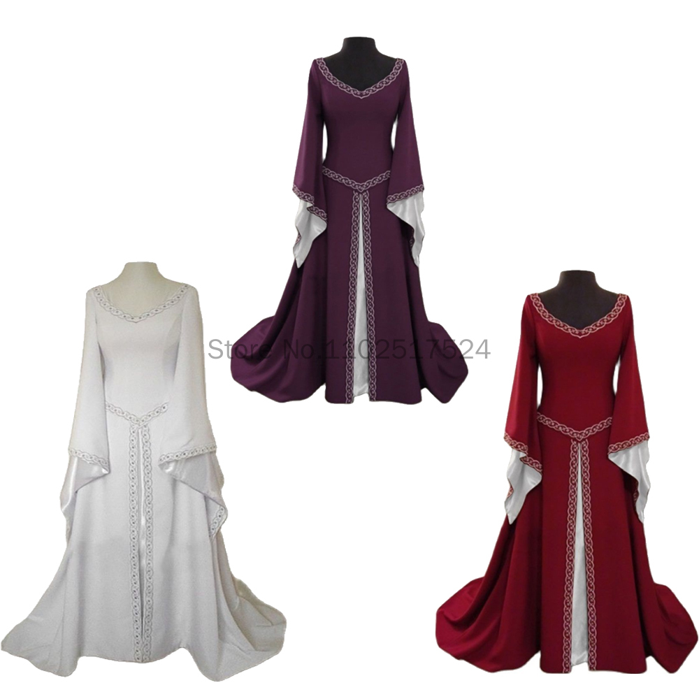 Women'S Formal Wear Wedding - Bayan Ortaçağ Rönesans Beyaz Düğün uzun