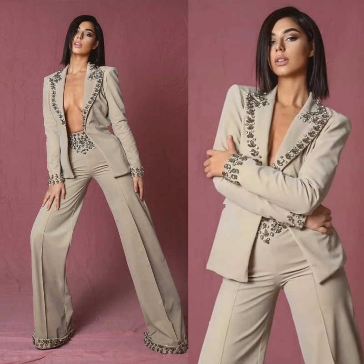 Women'S Formal Wear Wedding - İnanılmaz Rhinestones Kadın Takım Elbise 2