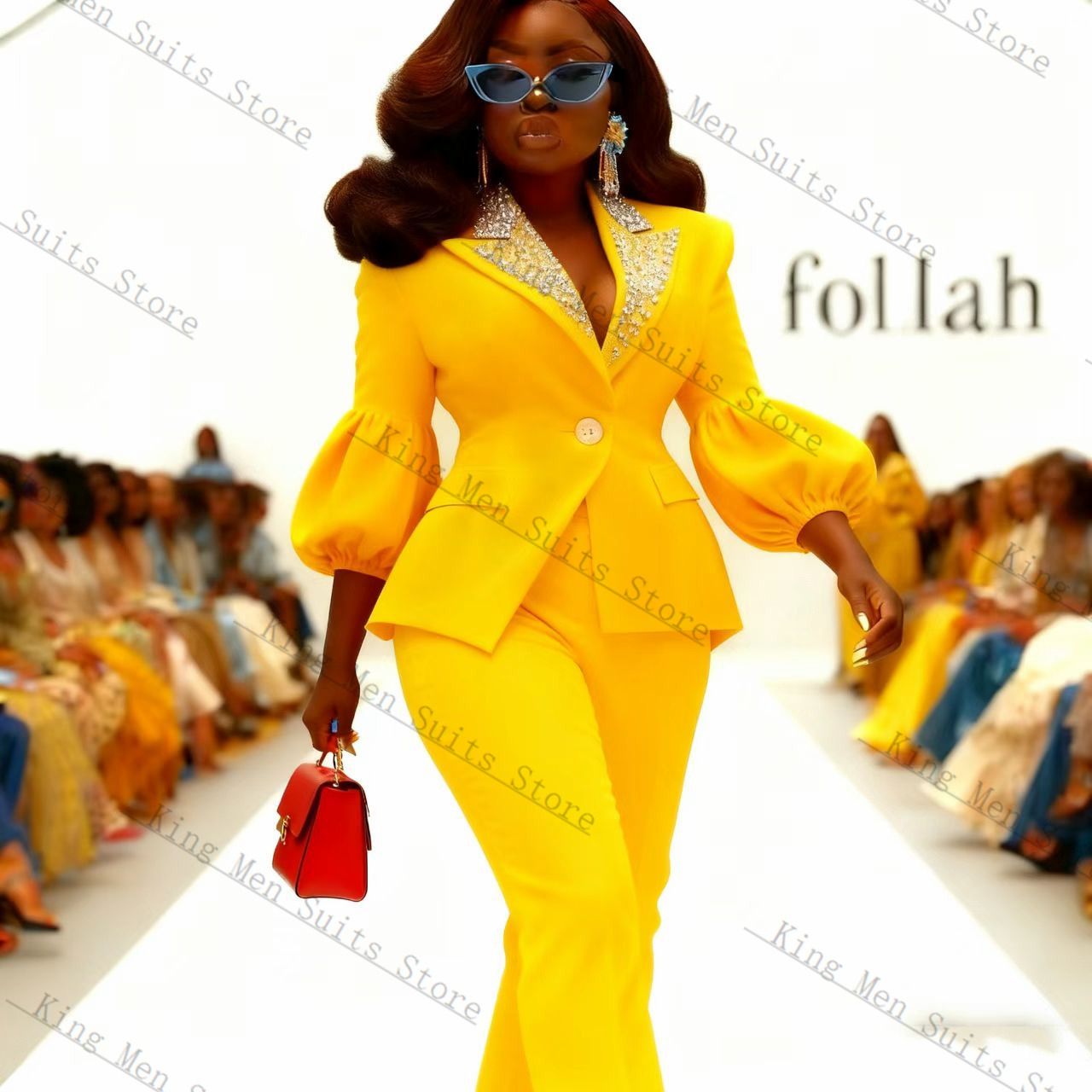 Yellow Formal Wear Women - Kristaller Sarı Kadın Takım Elbise Seti