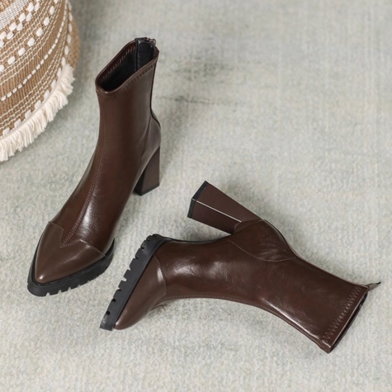 Pump Heel Block - Sivri Burunlu Fransız Dar Botlar Streç