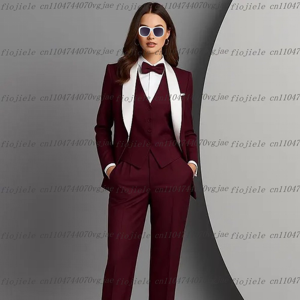 Blazer Set Women Formal - Beyaz Bordo Resmi İş Kadını Takımı