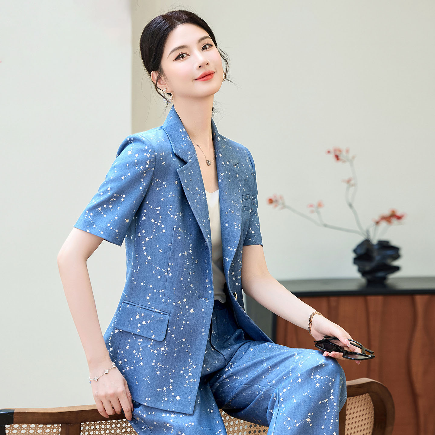 Yellow Formal Wear Women - Moda Mavi Sarı Kısa Kollu Profesyonel