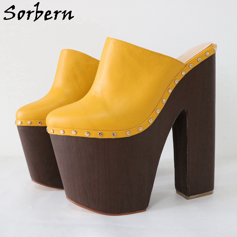 Pump Heel Block - Sorbern zencefil sarı pompa ayakkabı 24cm