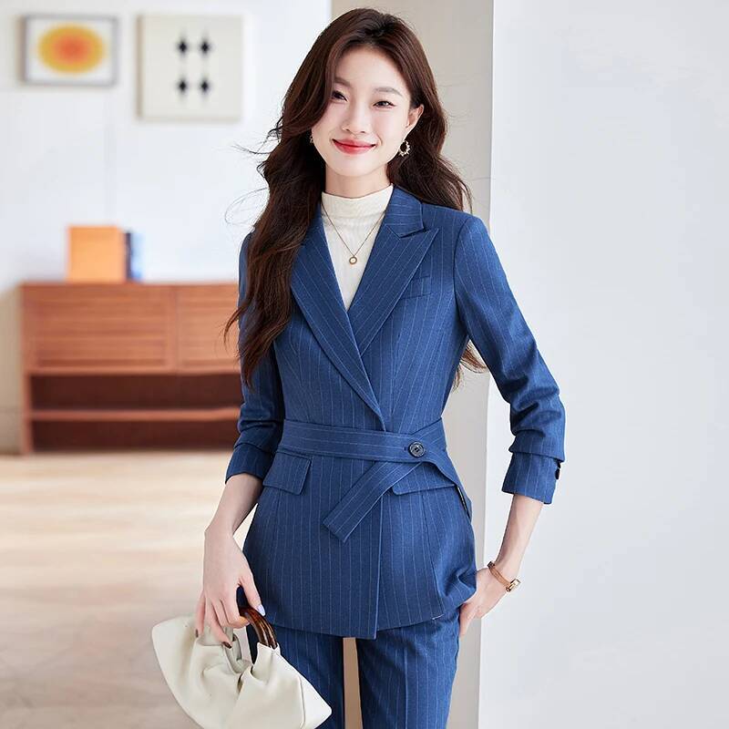 Women Formal Wear For Interview - Yüksek Kaliteli Kumaş Zarif Çizgili Resmi