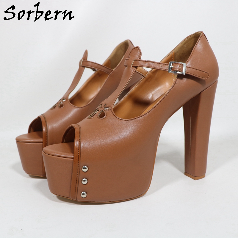 Pump Heel Block - Sorbern Kahverengi Mat Kadın Topuklu Ayakkabı
