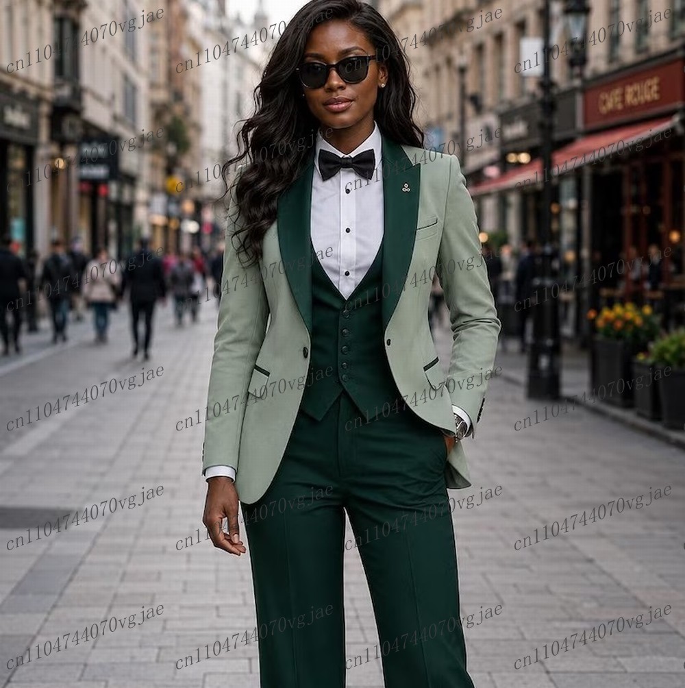 Blazer Set Women Formal - Nane Yeşili ve Koyu Yeşil Resmi