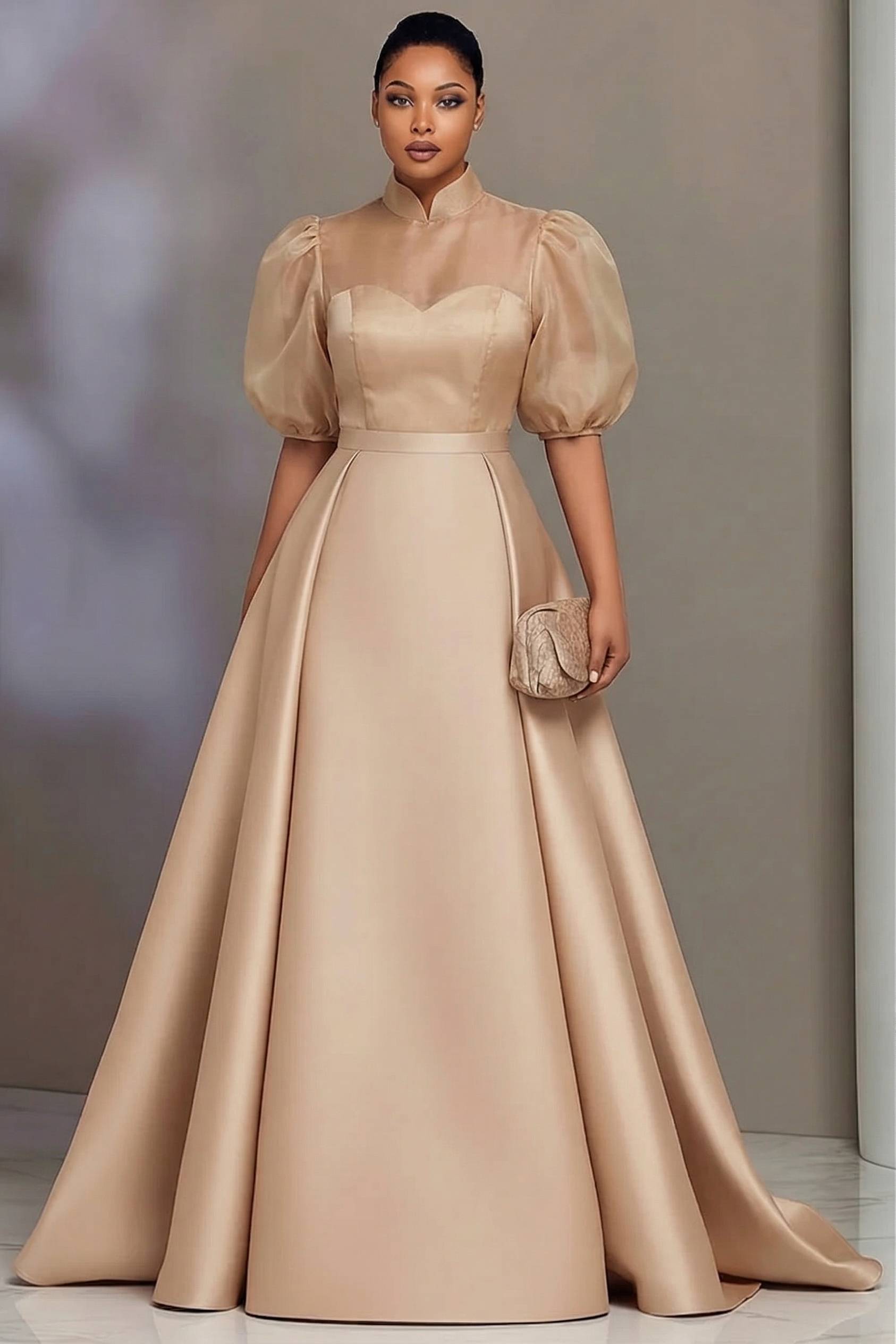Women'S Formal Wear Wedding - Büyük Beden Zarif Saten Abiye Elbiseler