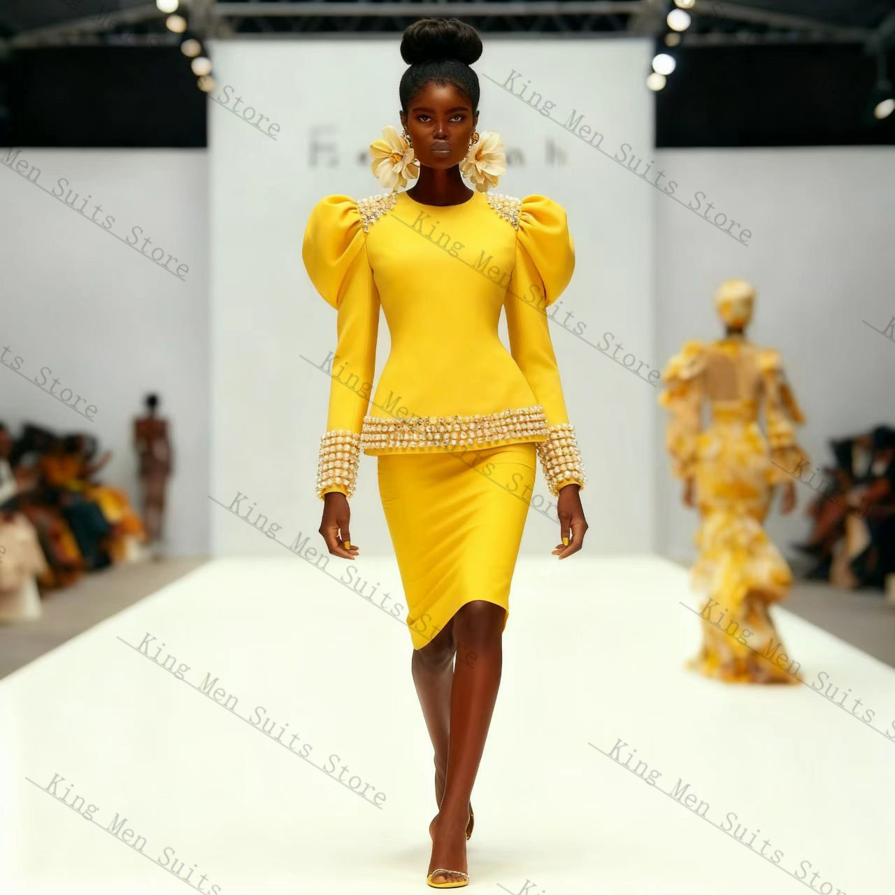 Yellow Formal Wear Women - Sarı Siyah Kadın Takım Elbise Seti
