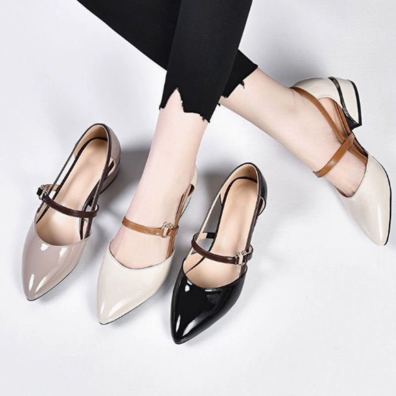 Pump Heel Block - Kadınlar için İki Renkli Slingback Ayakkabılar