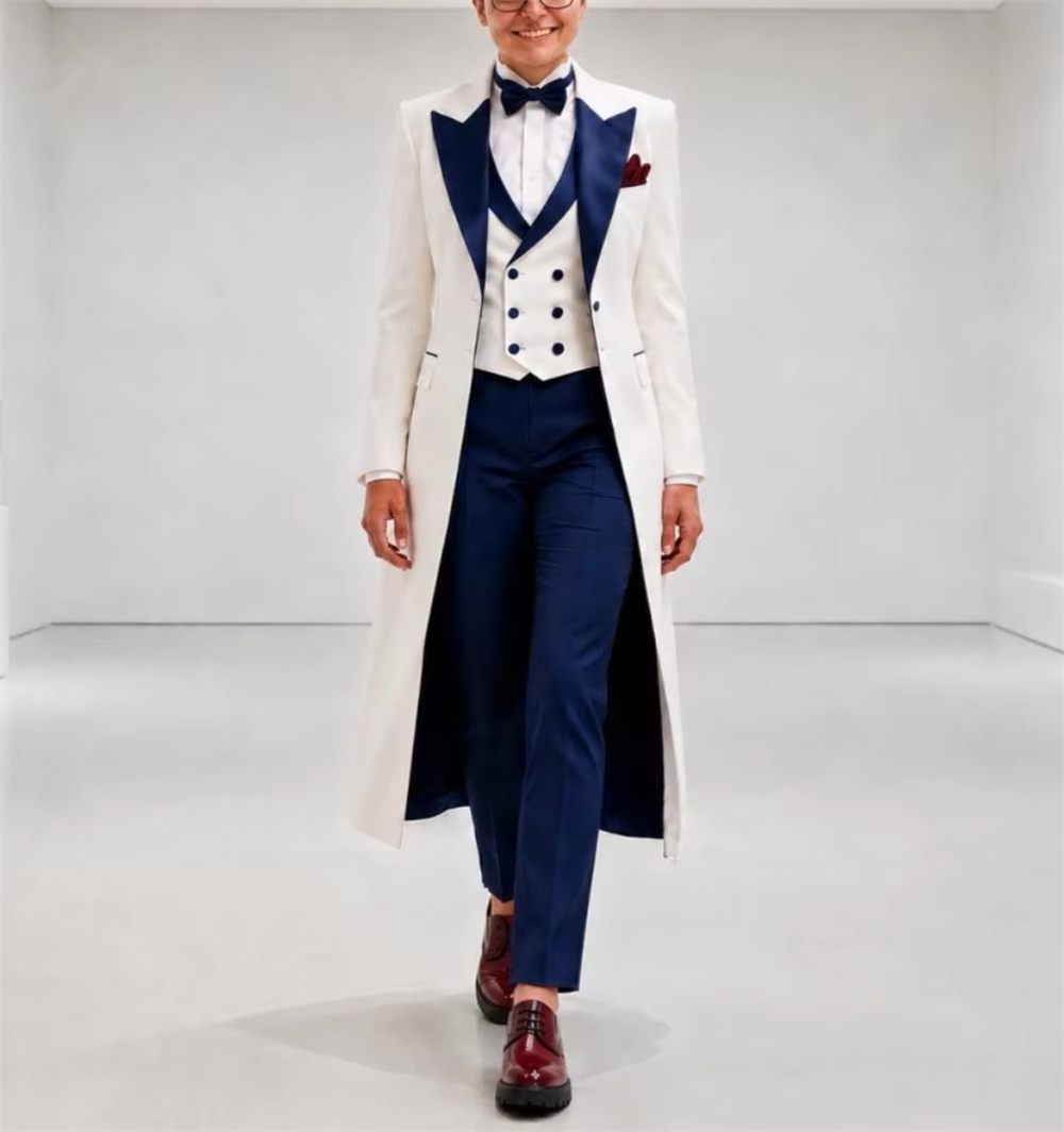 Women'S Formal Wear Wedding - Lacivert Beyaz Kadın Ceket Takımları Zarif
