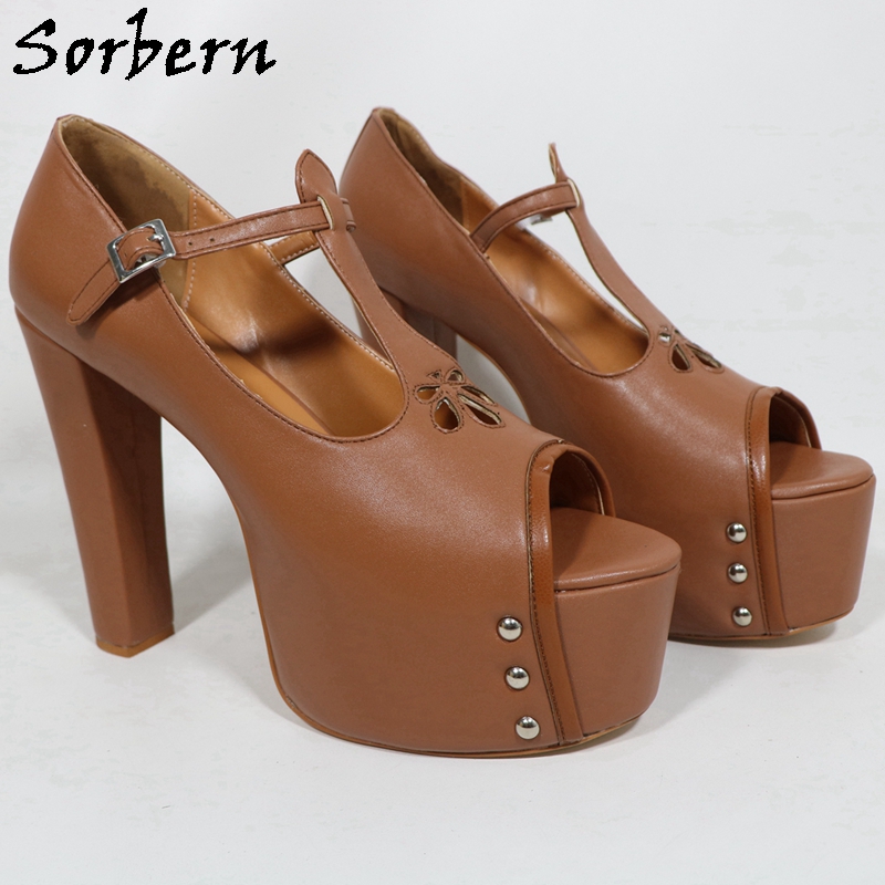 Sorbern Kahverengi Mat Kadın T - Pump Heel Block incelemesi ve fiyatı