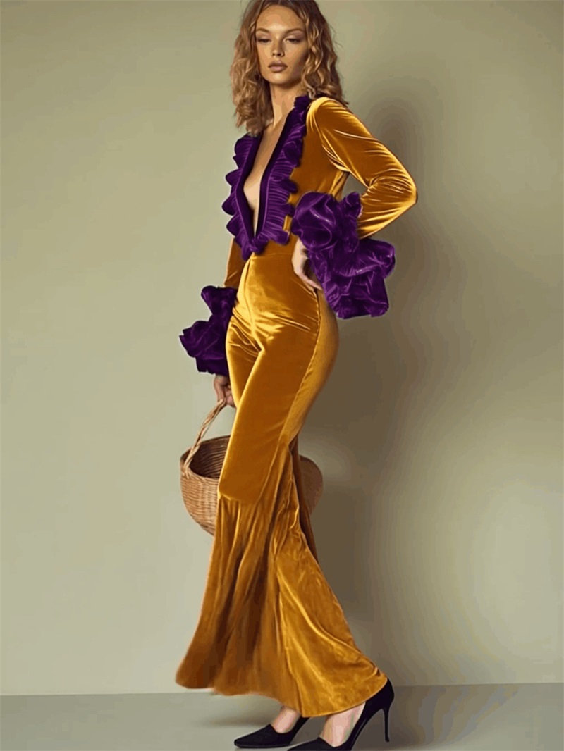 Sarı Mor Kadife Kadın Tulum Se - Yellow Formal Wear Women incelemesi ve fiyatı